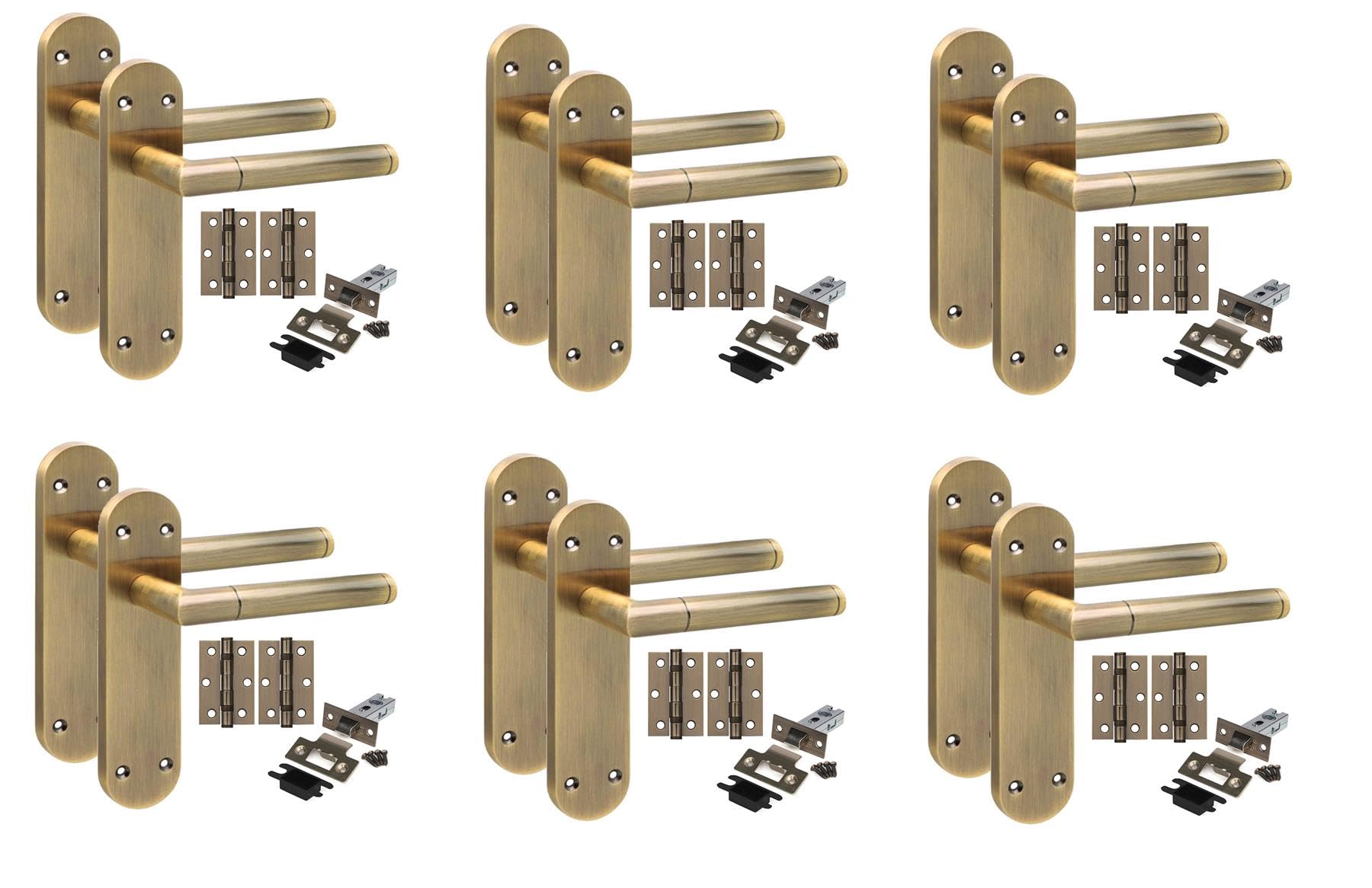 Golden Grace Mitred Door Handle Set with Hinges, Antique Brass, 6 Pairs