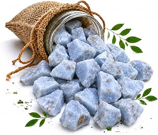 Crocon 1LB Blue Chalcedony Rough Stones and Crystals Bulk - Raw Gemstone for Tumbling Cabbing Polishing Gem Mining Chakra Balancing Reiki Crystal Healing Good Luck Fountain Rocks Home Décor Gifts