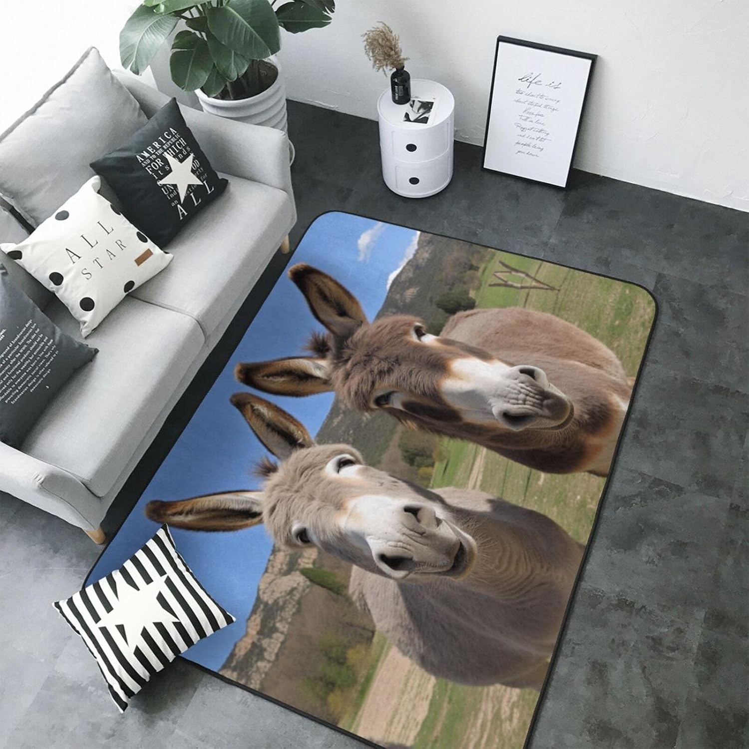 Flannel Non-Slip (Funny Donkeys) Rug Pad 80×50in Soft Washable Protective for Hardwood Floors Bedroom Bathroom Living Room