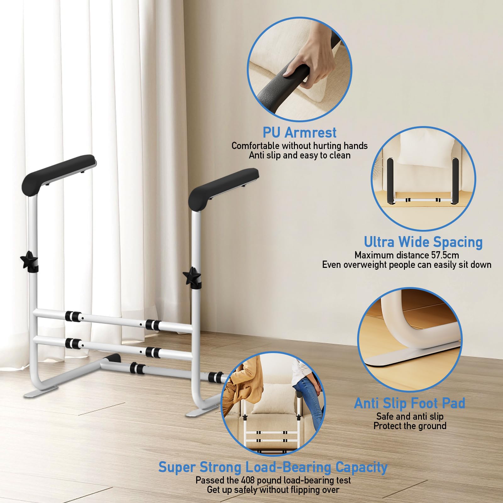 JAOGAUS Aide à se lever - Pour personnes âgées | Aide au levage de canapé, réglable en hauteur, largeur réglable, poignée de sécurité pour patients, handicapés