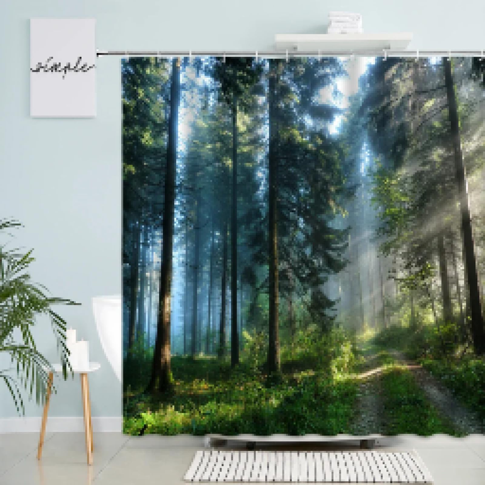 Rideau de douche forêt brumeuse 120x180 pour une salle de bain zen nature