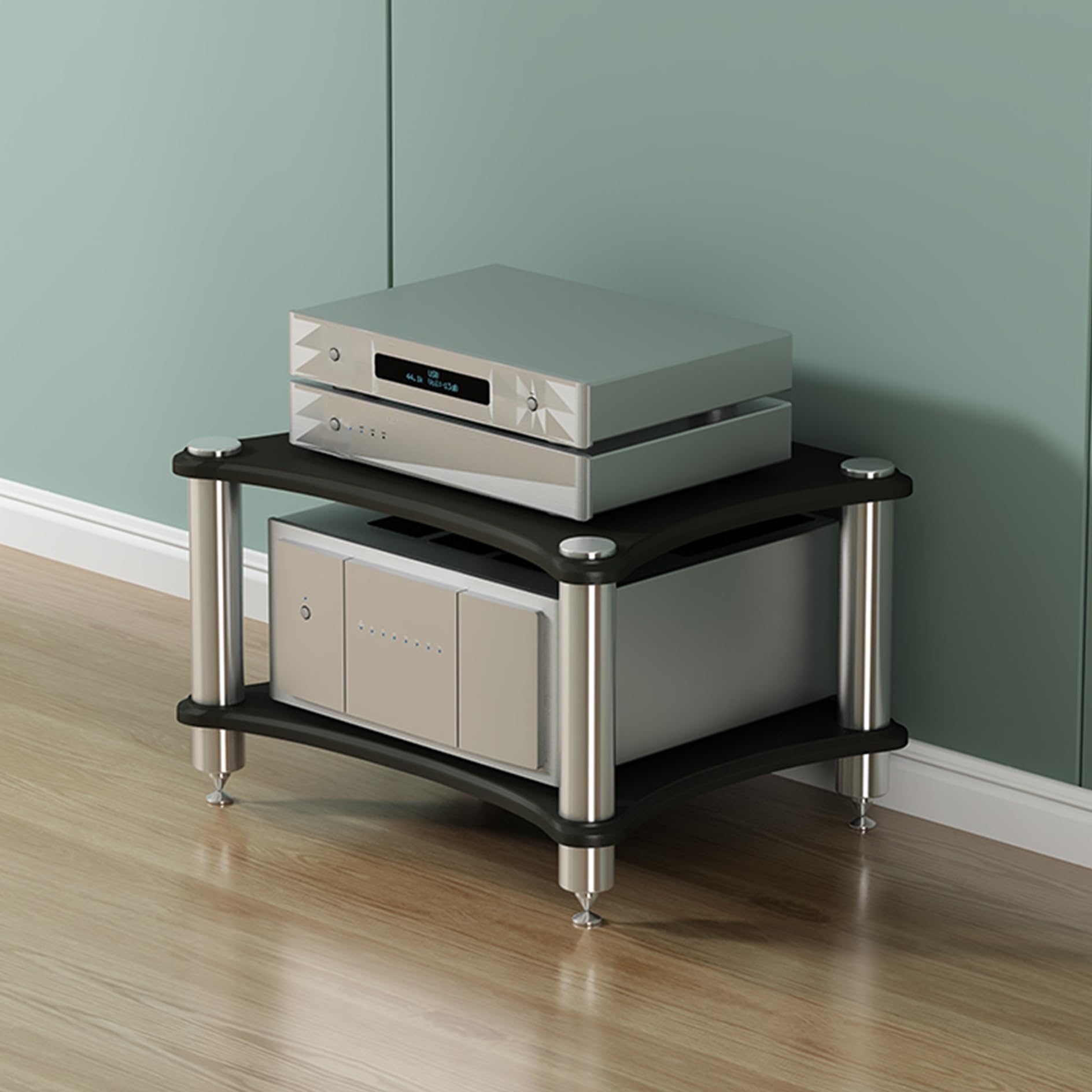 Mobile Porta TV/Video a 4 Ripiani in Legno - Mensola angolare per Giradischi, impianto Hi-Fi, Console per Dvd, Console di Gioco e Router - Perfetto per Home Studio e Sala Giochi.