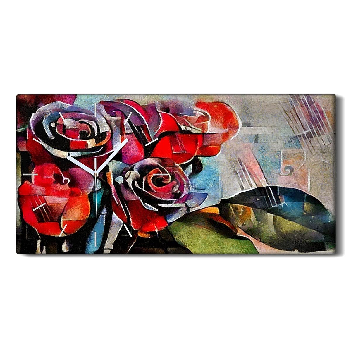 Horloge sur Toile Salon Moderne 60x30cm Ambiance Silencieuse Style Picasso