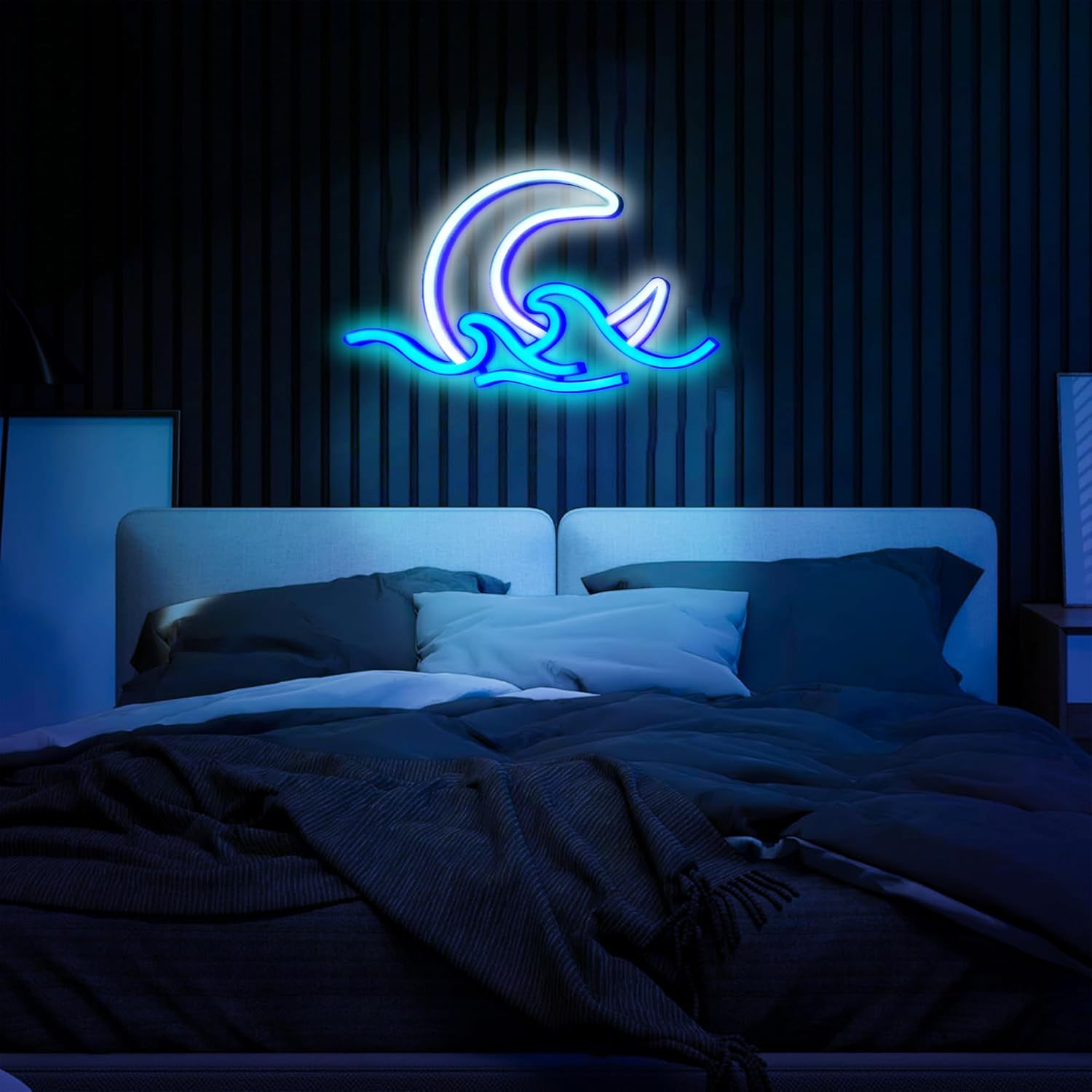 ENUOLI Anime Neon Sign Moon Over Sea Neon Light Twilight Wave LED Wall Signs for Room Decor Sunrise Sunset Anime Neon Light Moon Sign for Bedroom,Party, Living Room,Home Decor - Image 4
