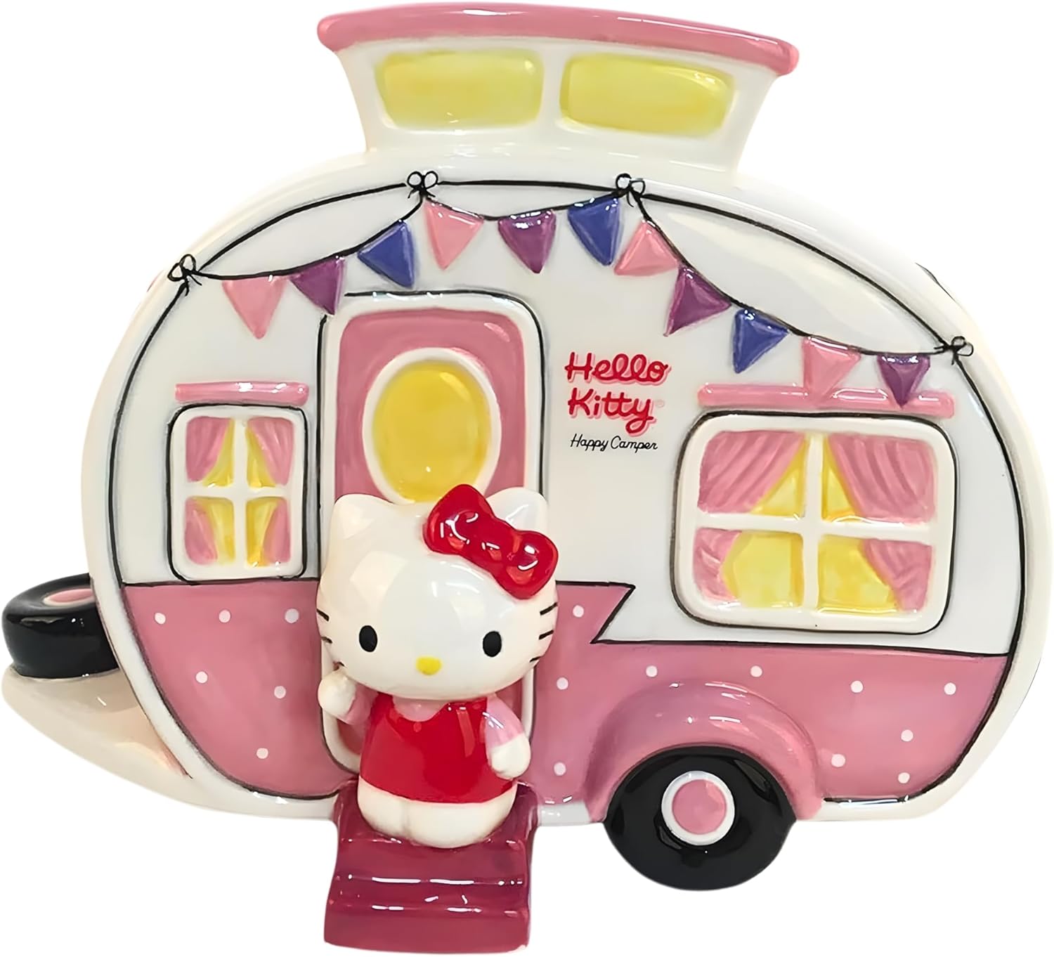Blue Sky Clayworks Hello Kitty Retro Camper Figurine, Ceramic, 8" L x 6" W x 6" H, Happy Camp Vibes