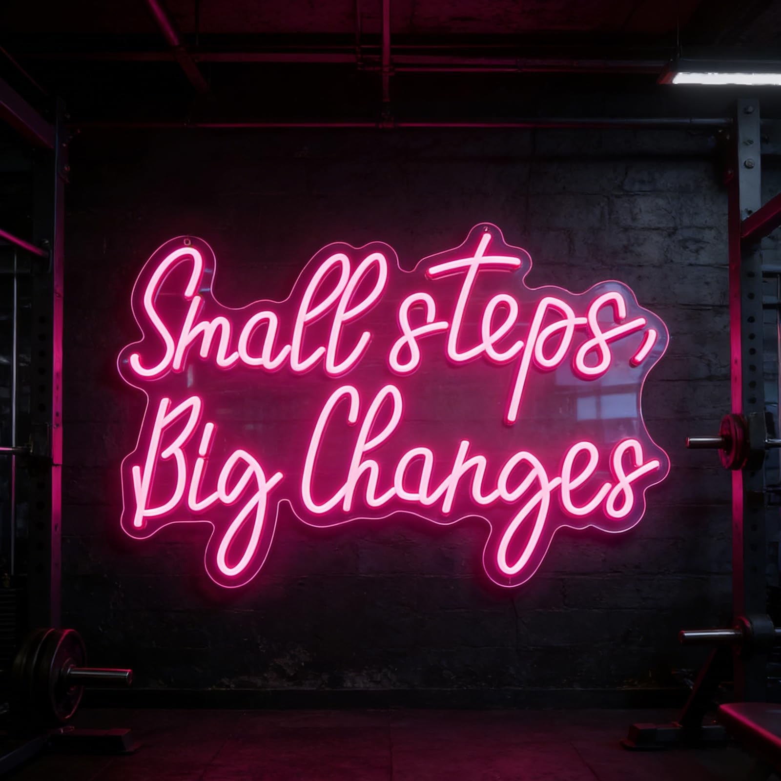 Small Steps Big Changes Neon Sign Pink Letter Light Up Sign USB Powered Wall Art LED Acrylic Dimmable Neon Sign with Hanging Chain for Man Cave Study Office Gym Decoration Christmas Gift