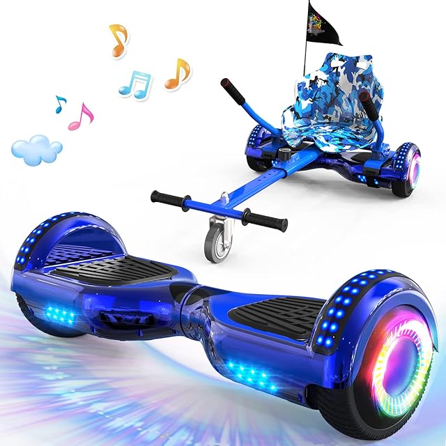 GeekMe Hoverboards and kart bundle for kids,hoverboards with go kart,self balancing scooter with bluetooth speaker,strong motor,LED lights,gift for kids