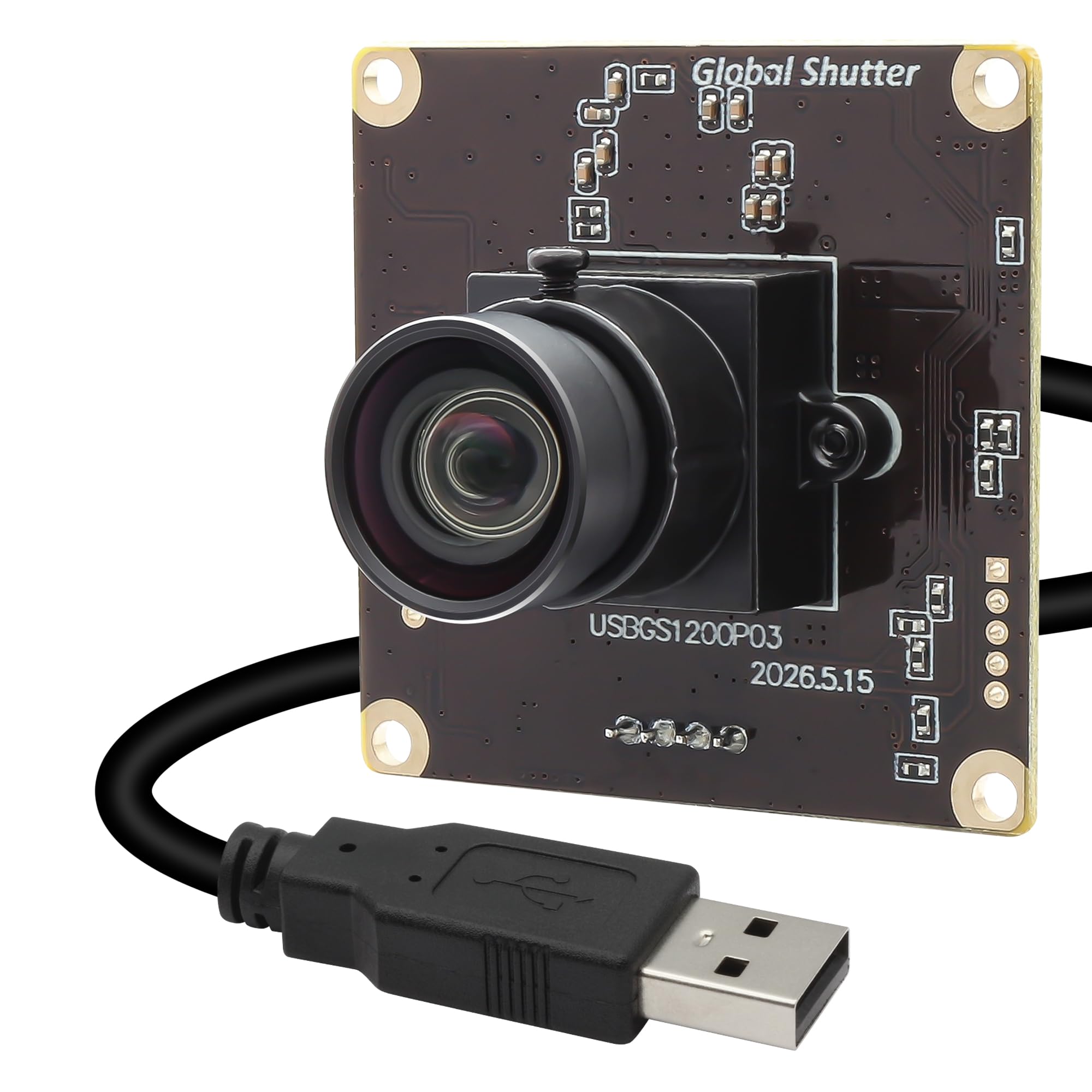 ELP Module de caméra USB monocromatique Global Shutter 90 fps, webcam haute vitesse 1200p avec objectif HFOV 100° sans distorsion, USB 2.0 Plug and Play pour PC/ordinateur portable pour le traitement
