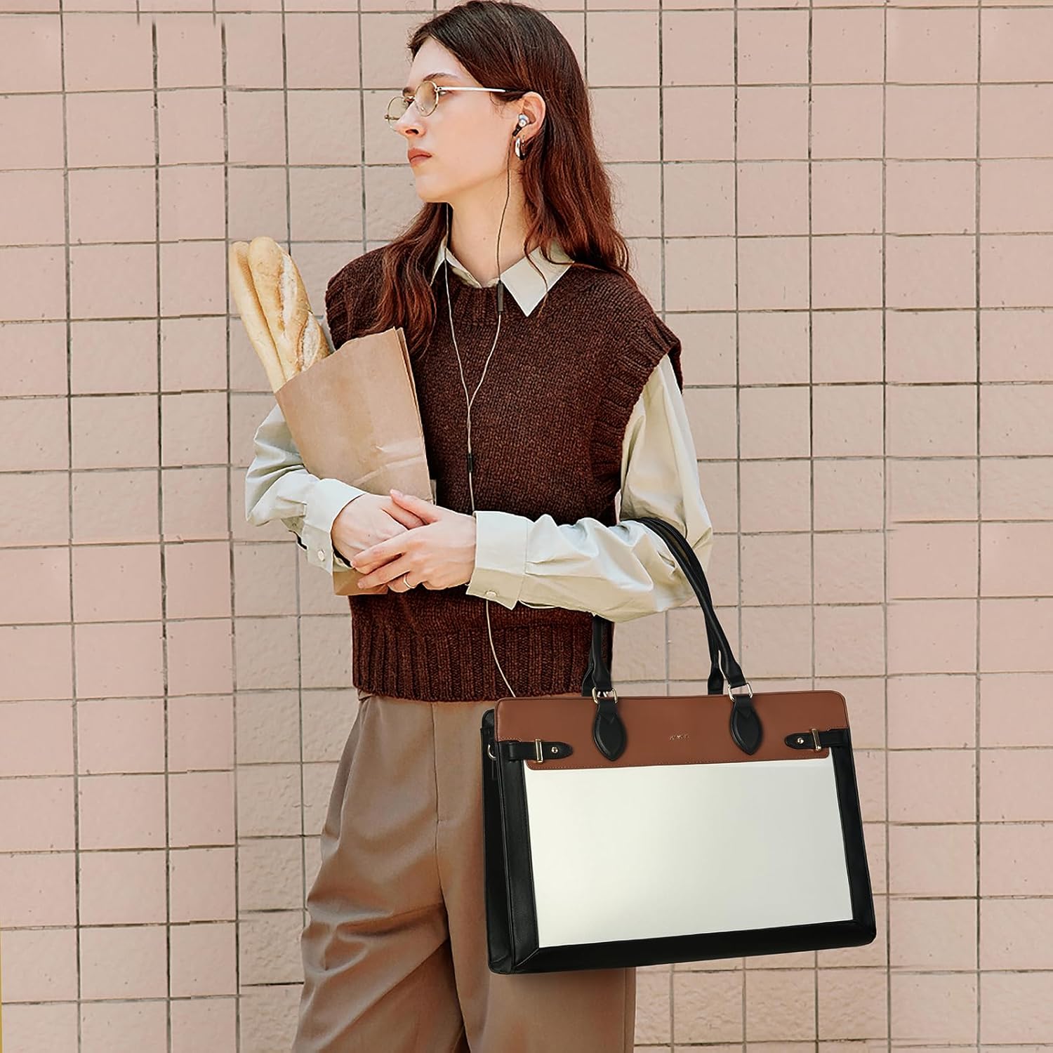 Keyli 3pc Sets Laptop Tote Bag for Women 15.6 Inch Work Bags Business Computer Briefcase Leather Messenger Shoulder Purses - Image 2