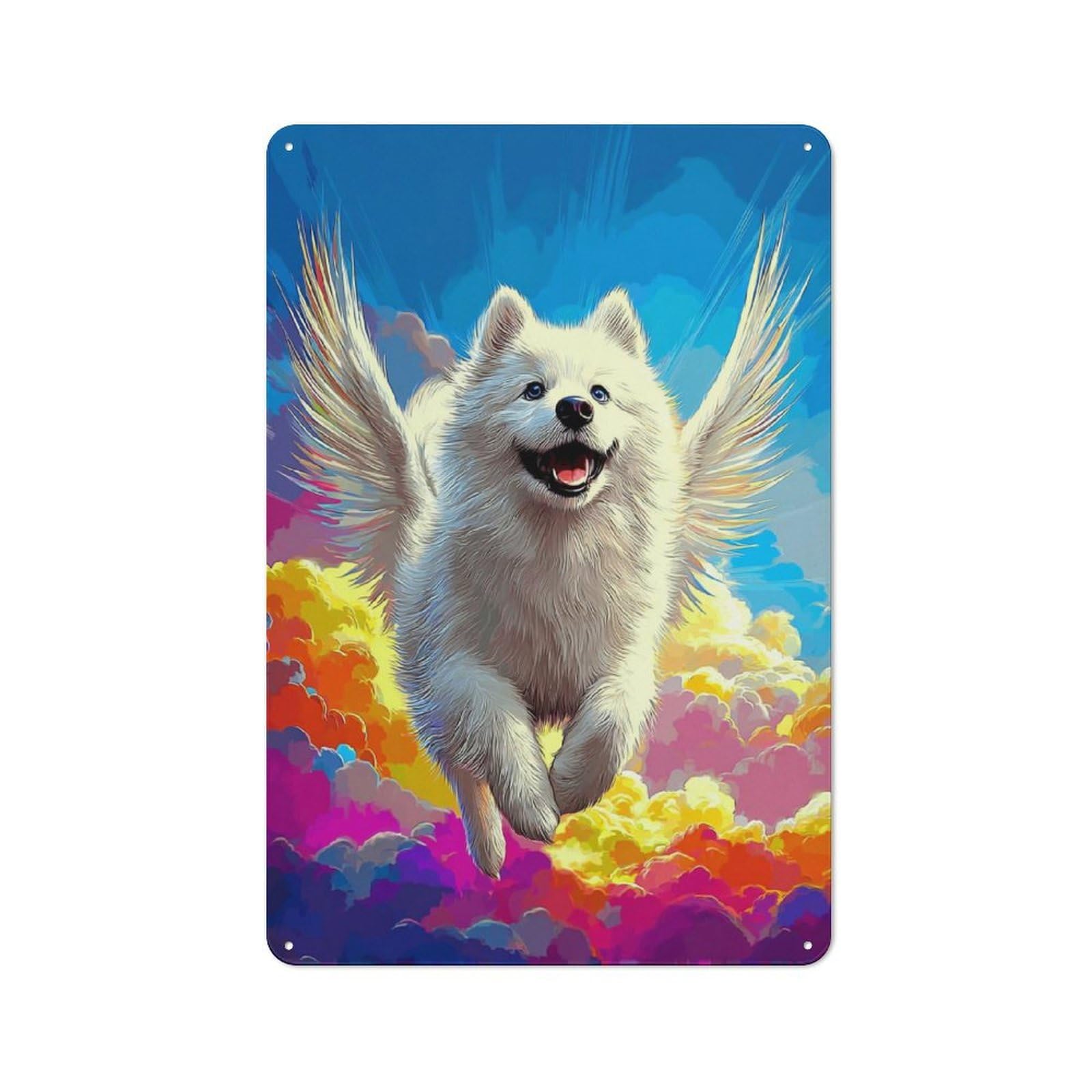 Junmoney Angel Dog In Rainbow Sky -1 Rustic Decorative Tin Sign 30X20cm, Cottage Wall Art For Cottage, Kitchen, Hallway Or Breakfast Nook