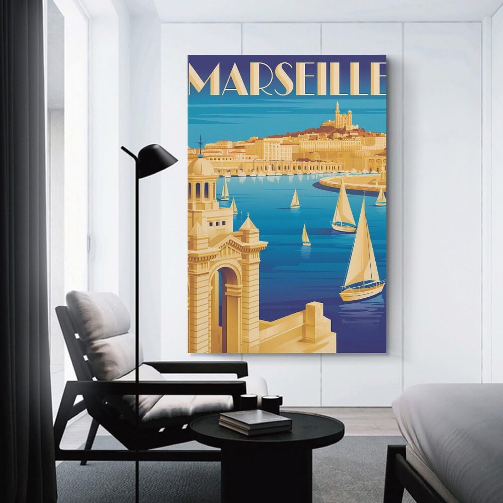 Junmoney Decorative Canvas Print Marseille Travel (2), 20x30inch(50x75cm), for Office, Study Or Home Workspace, Decorative Artwork for Productive Spaces