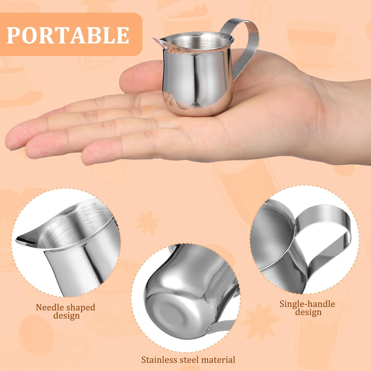 4pcs Stainless Steel Small Milk Pitchers Cream Frothing Cups with Spout for Coffee Latte Art and Sauce Serving Multi-use Creamer Jugs for Home and Office