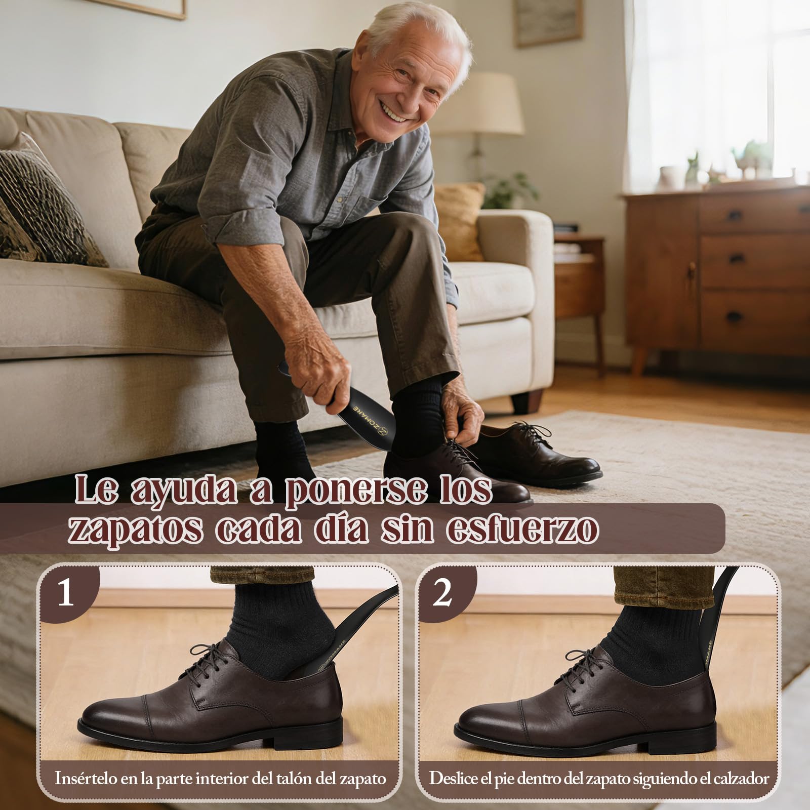ZOMAKE Calzador de Zapatos 2Piezas - Metalico Calzadores para Personas Mayores con Colgante Agujero,19cm Acero Inoxidable Shoe Horn Fácil de Utilizar(2 Piezas Negras)