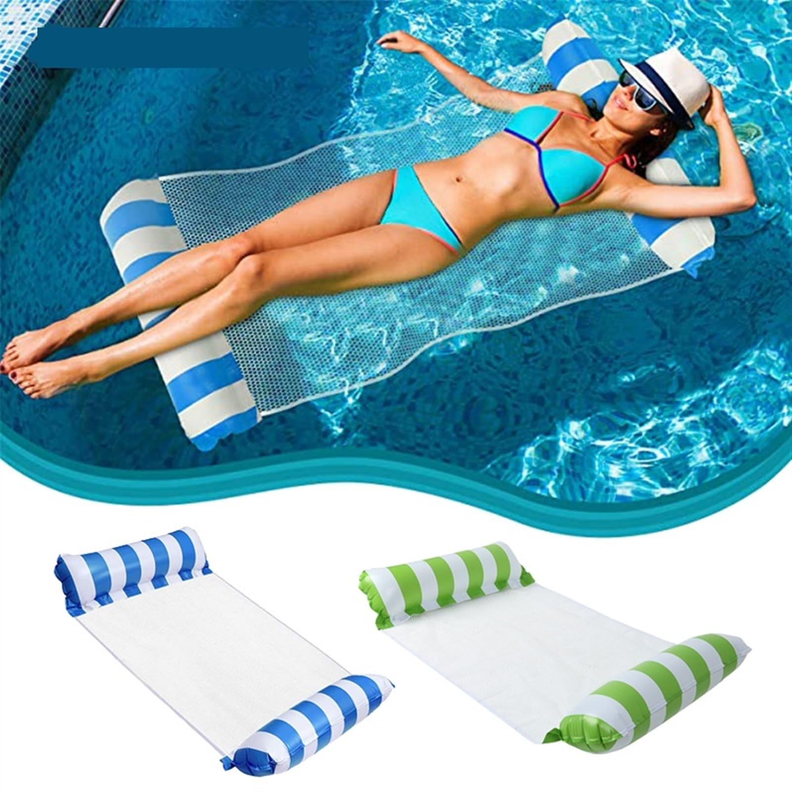 2 Stuks Opblaasbare Waterhangmatten - Roze En Blauw - PVC + Nylon - 118x68 Cm - Draagkracht 130 Kg - Snel Drogend - Perfect Voor Zwembad, Meer Of Strand