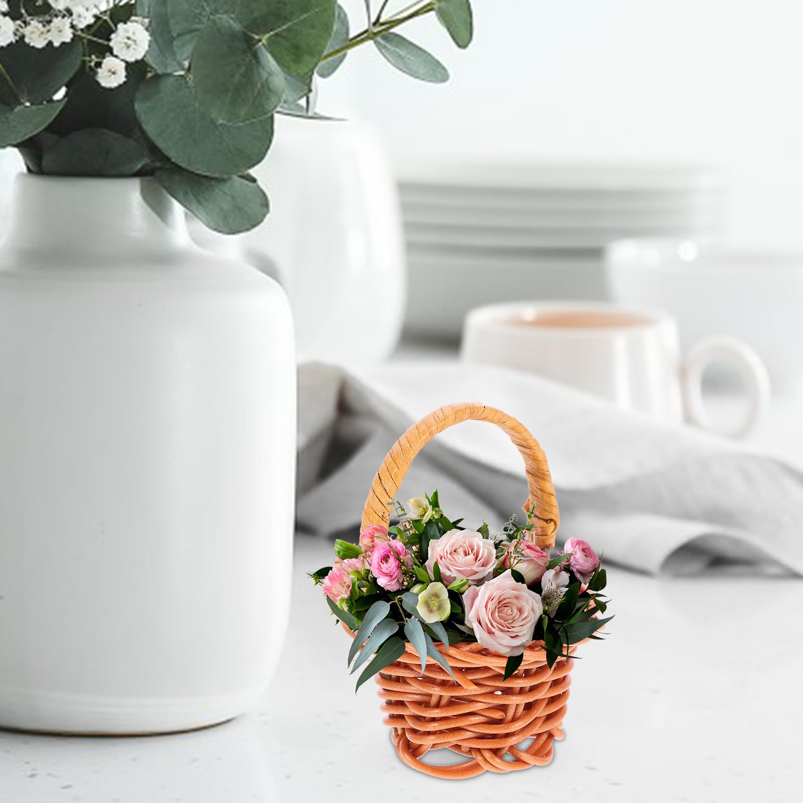 Mini Rattan Körbchen mit Henkel: 10Stücke Klein Geflochtener Mini Weidenkorb Picknickkorb Henkelkorb Hochzeit Streukorb Blumenkinder Körbchen für Landhaus Deko Tischdeko