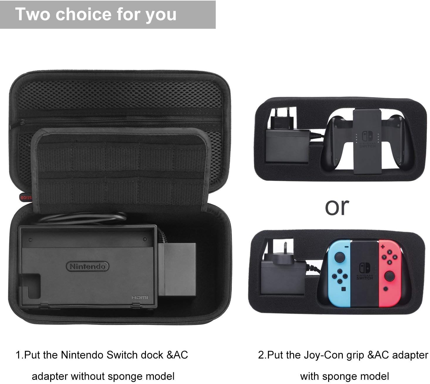 Bestico Carrying Case for Nintendo Switch and Switch OLED Model, Protective Hard Shell Portable Travel Case Pouch for Nintendo Switch Console, AC Adapter, Joy-con Grip, Joy-con Strap and 10 Game Cards : Video Games