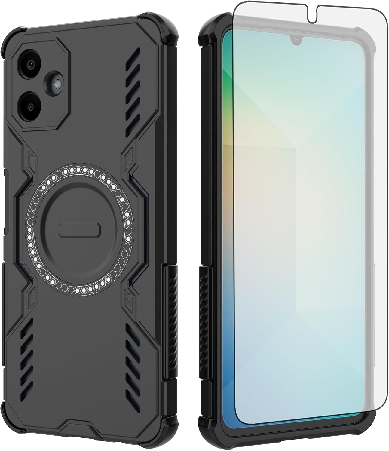 Asuwish Phone Case for Samsung Galaxy A06 5G with Tempered Glass Screen Protector Magnetic Cover and Protective Shockproof Slim Hard Thin Rugged Mobile Cell Accessories Ao6 A 06 4G LTE Women Men Black