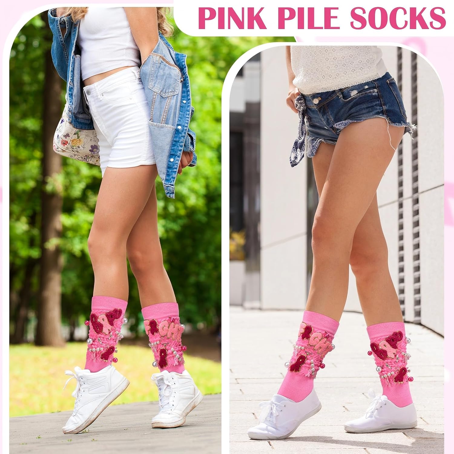 Shyyween 2 Pairs DIY Breast Cancer Sock 40 Charms Pink out Day Pins Women