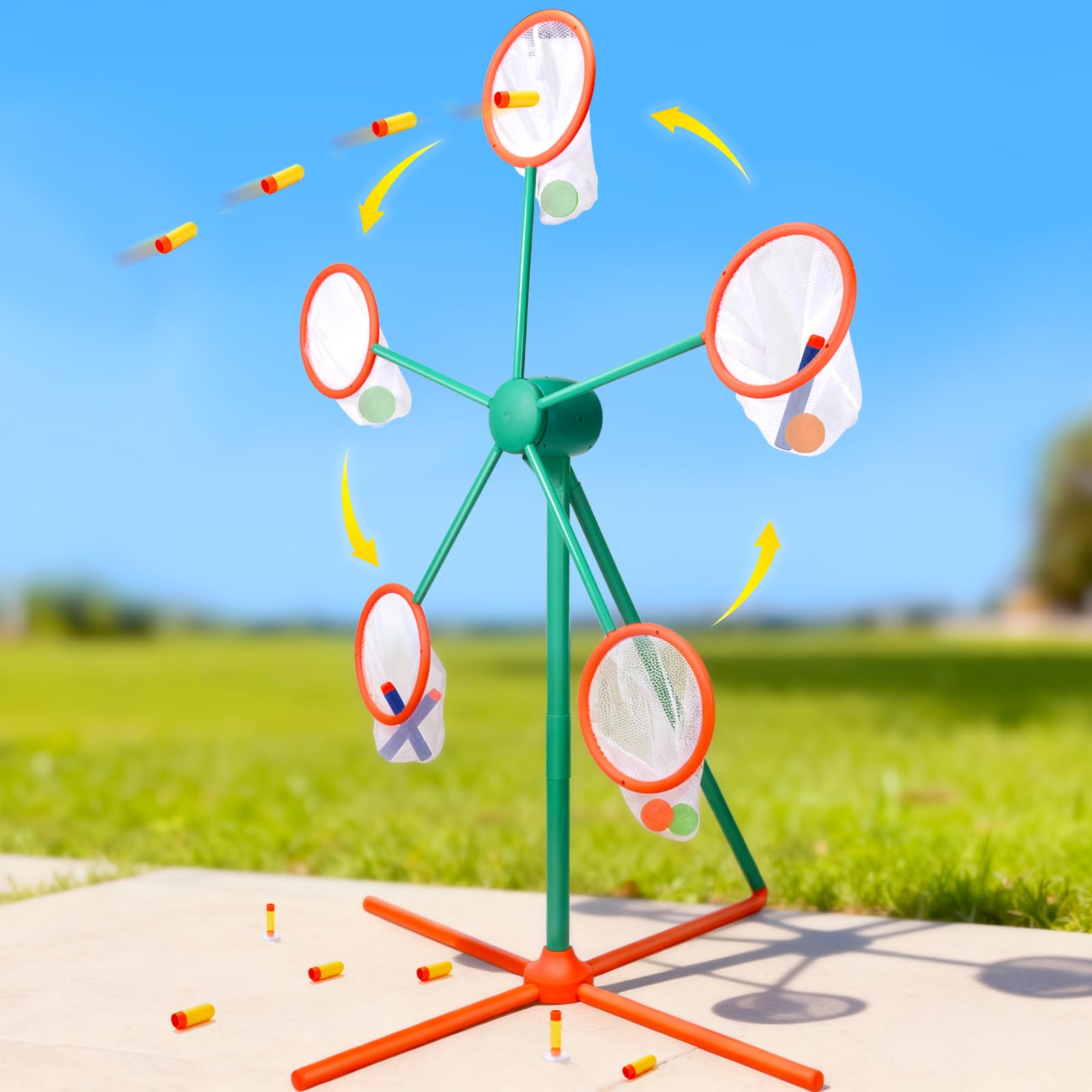 Kids Shooting Target for Nerf Guns - Moving Rotating Windmill Target for Outdoor Games, Practice Toys, Darts Balls - Green Party Accessories