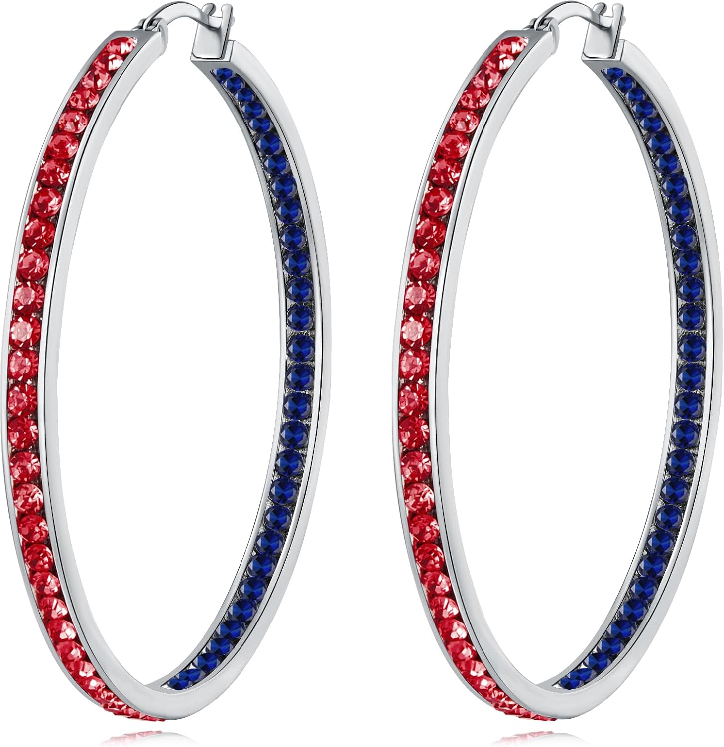 2 Inch Large Hoop Earrings for Women Stainless Steel Hypoallergenic Big Hoop Earrings Cubic Zircon Hoops Rhinestone Inside-Out Crystal Ear Ring Jewelry Gifts for Sensitive Ears 50mm