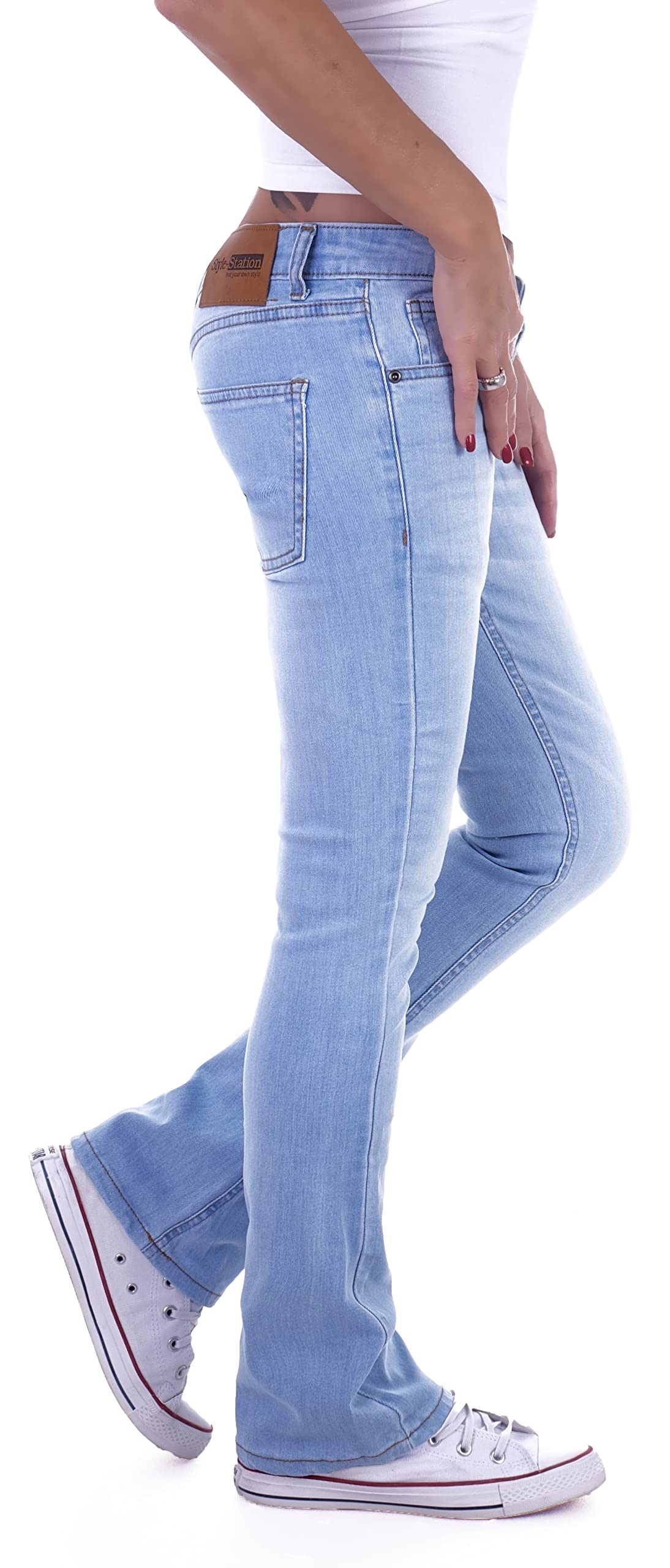 Damen Bootcut Hosen Hüftjeans Jeans Schlagjeans schwarz