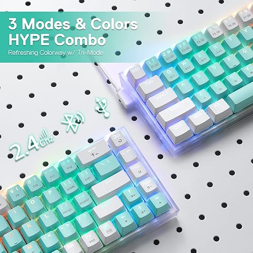 Miniatura 3 de Redragon K631 PRO WT Teclado inalámbrico RGB para juegos 65% de 3 modos, teclado mecánico compacto intercambiable en caliente con conector PCB sin