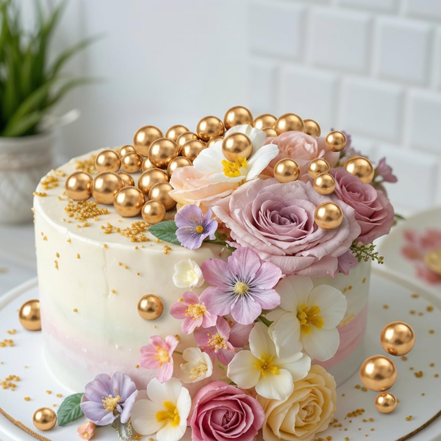 324 Pcs Gold Foam Balls Cake Topper, 5 Sizes Ball Shaped Cake Insert Toppers for Birthday Party, Wedding, Celebration Decoration Supplies