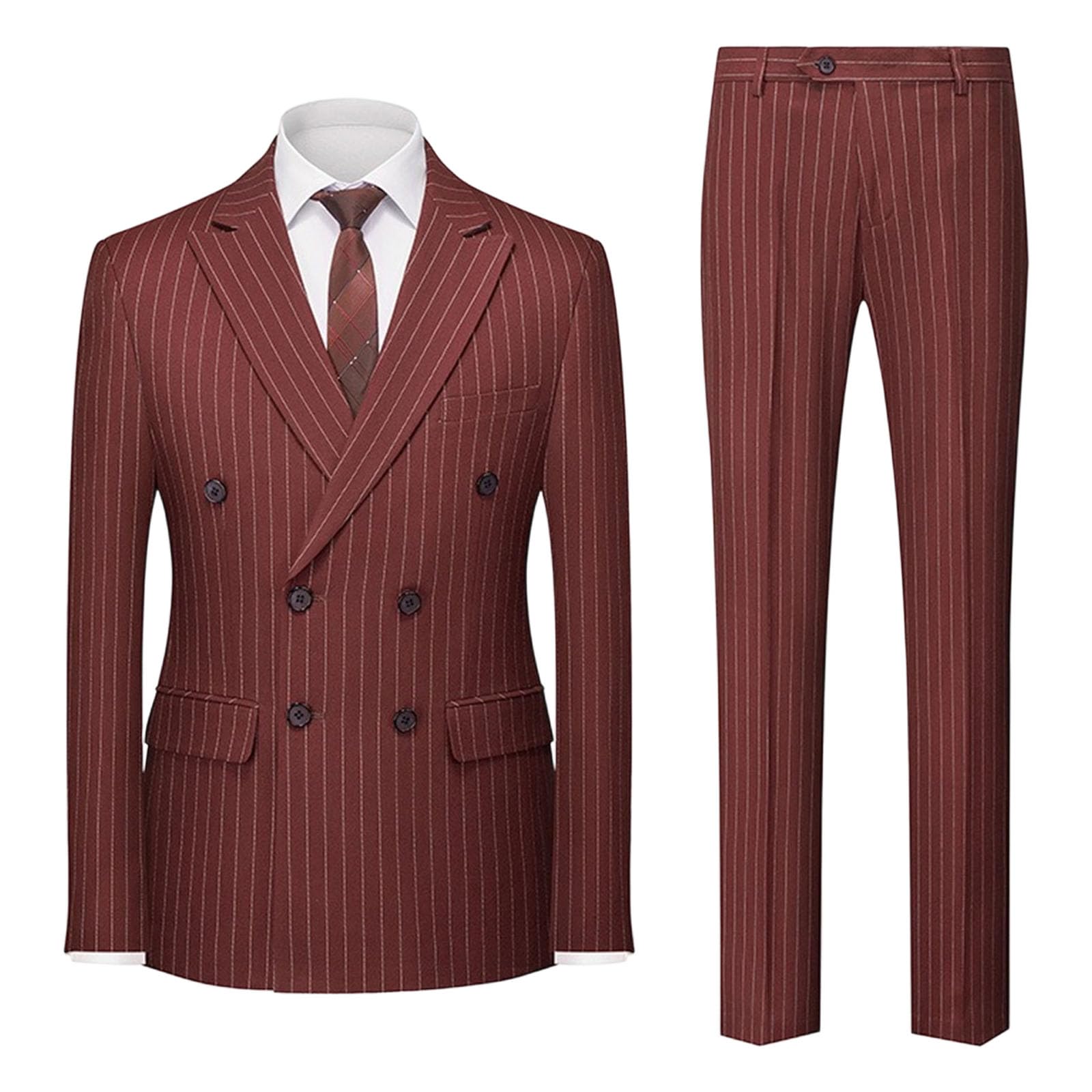 Completo da Uomo Slim Fit, 2 Pezzi, Doppiopetto, gessato, Giacca e Gilet, Pantaloni, per Matrimonio e Ballo di fine Anno