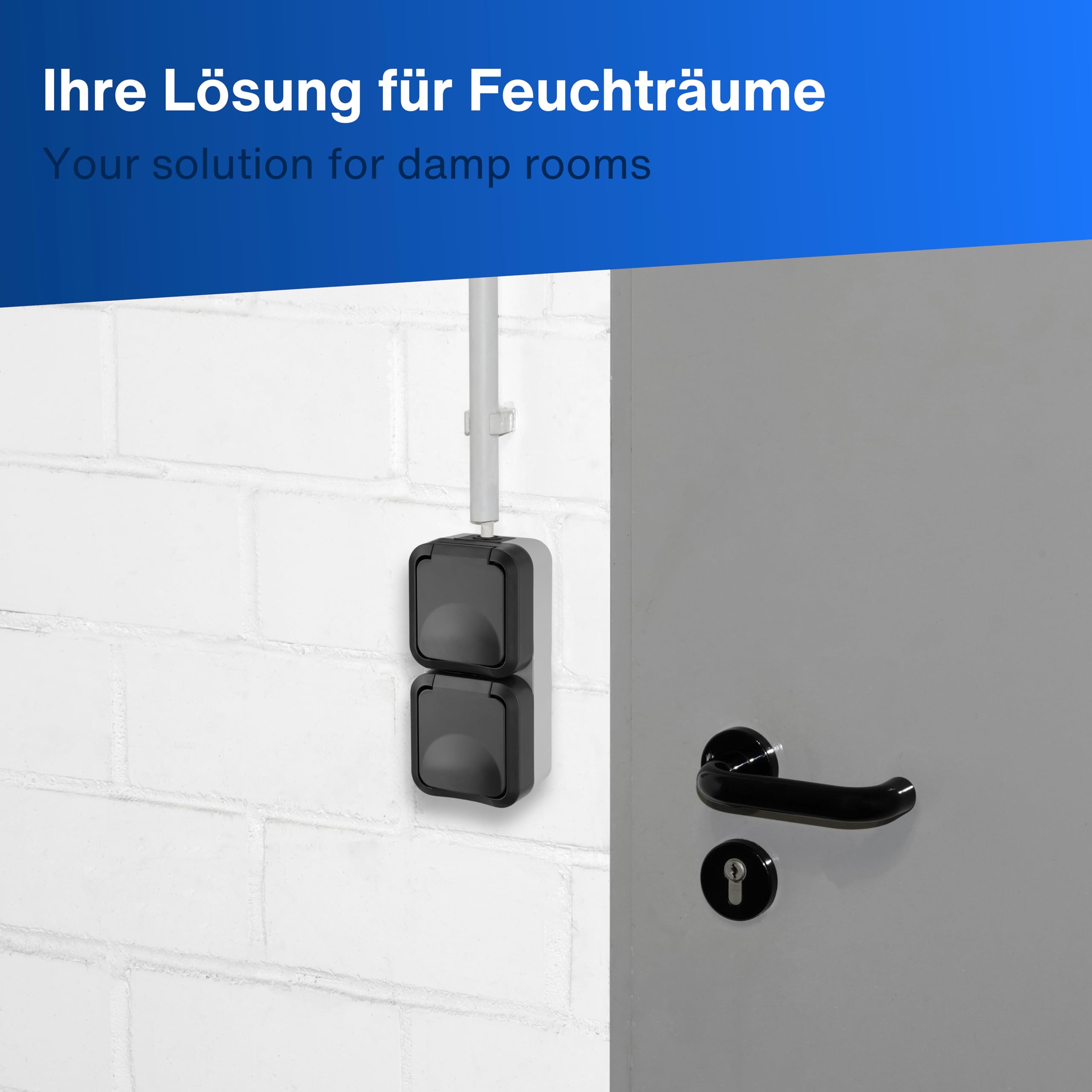 REV - AquaStorm, doble enchufe, IP55, bipolar, montaje en superficie vertical, 230 V, 16 A, antracita