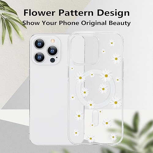 Miniatura 2 de Funda magnética transparente con diseño de flores para iPhone 15 Pro compatible con MagSafe, patrón floral transparente a prueba de golpes, parte