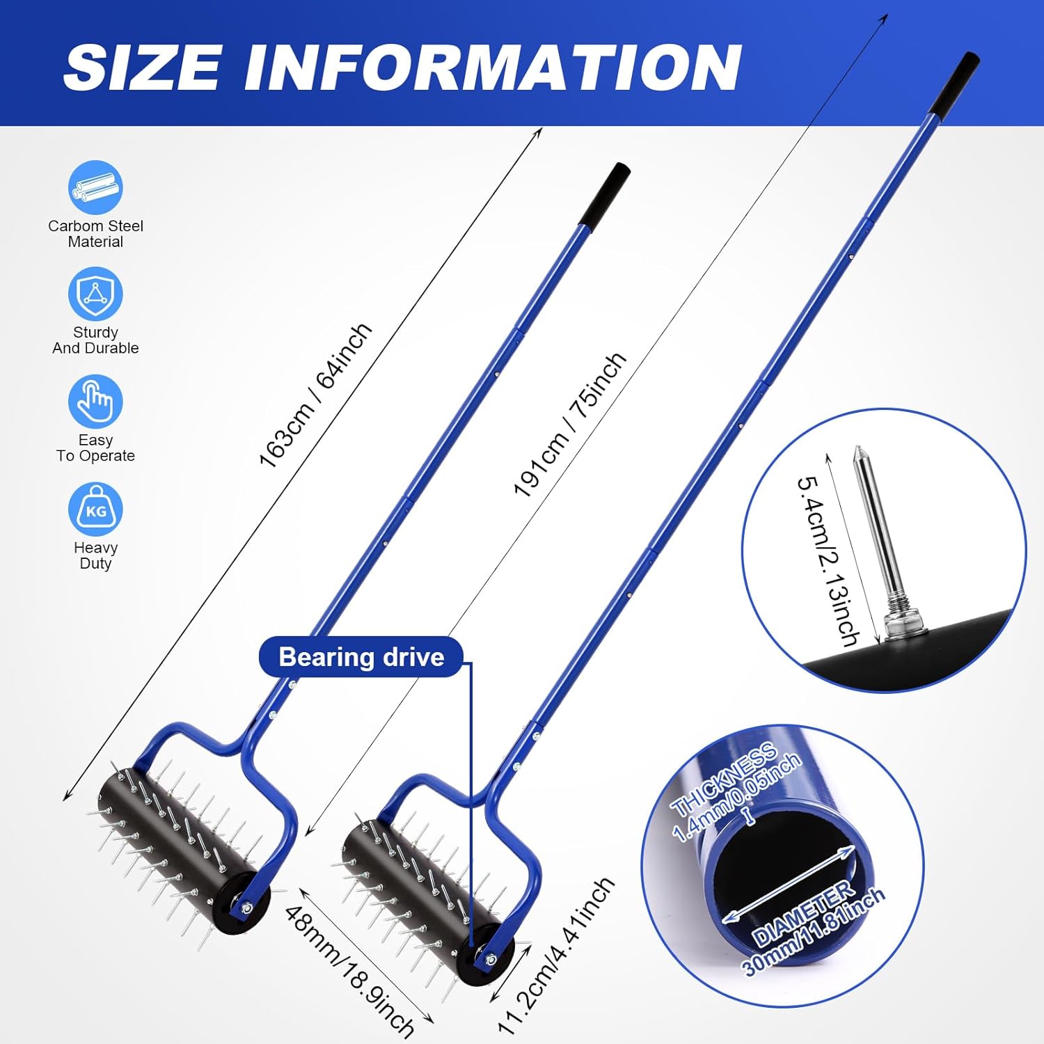 Lawn Aerator, 21" Manual Push Coring Aerator,Preasembled Spike Gardening Aerator Tool,Lawn Plug Soil Aerator,Aerator Lawn Tool,75" Adjustable Handle with Quick Clip,Heavy Duty Aerator.