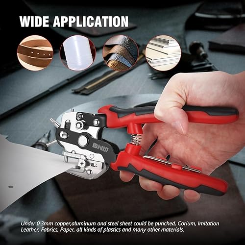 Vista 19 de DNA Motoring TOOLS-00126 - Herramienta giratoria para perforar agujeros de cuero, seis perforadores de campana hueca de acero recubierto perfecto