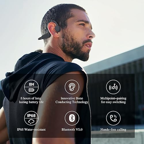 Miniatura 5 de Auriculares de conducción ósea, auriculares deportivos impermeables Bluetooth IP68, memoria 8G integrada, adecuados para nadar, correr y otras