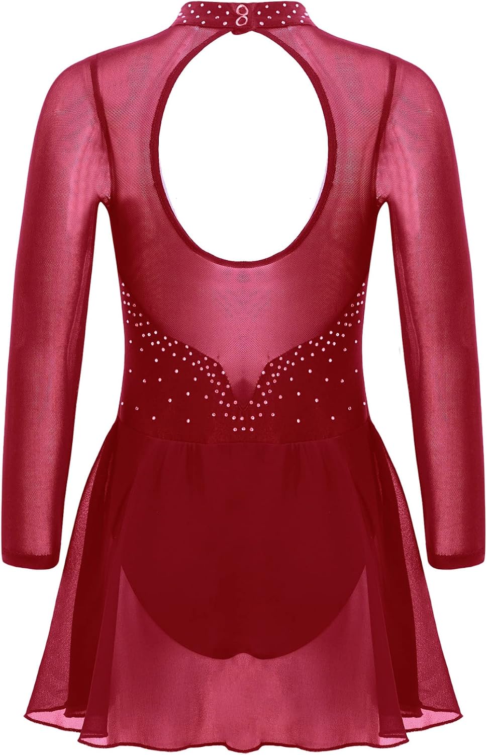 Loyan Little Girls Rhinestones Sheer Mesh Ballet Dance Dress Kids Long Sleeves Figure Ice Skating Roller Skating Leotard
