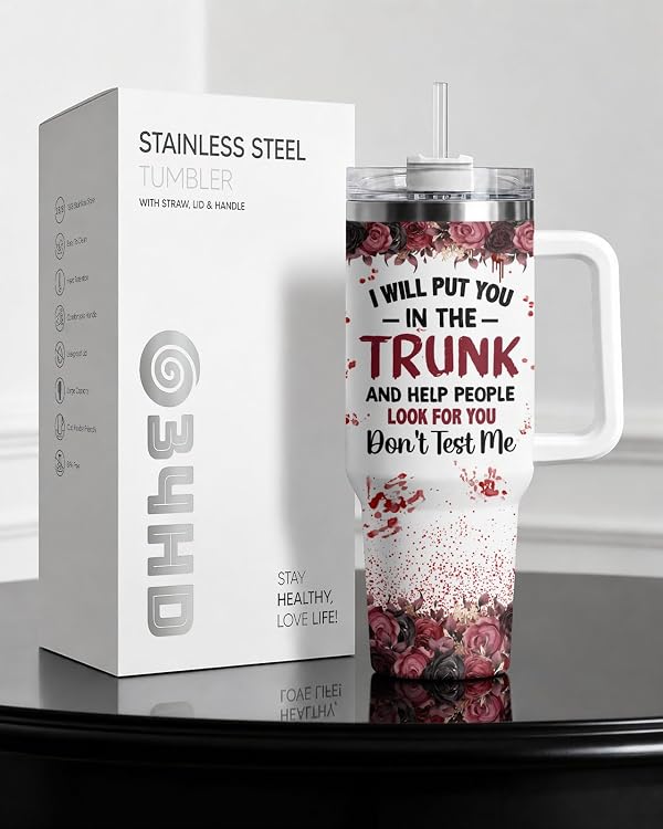 34HD Crazy Cat Put You Trunk Funny 40 oz Tumbler with Handle, Spooky Gift by 34HD - Used condition - Image 8