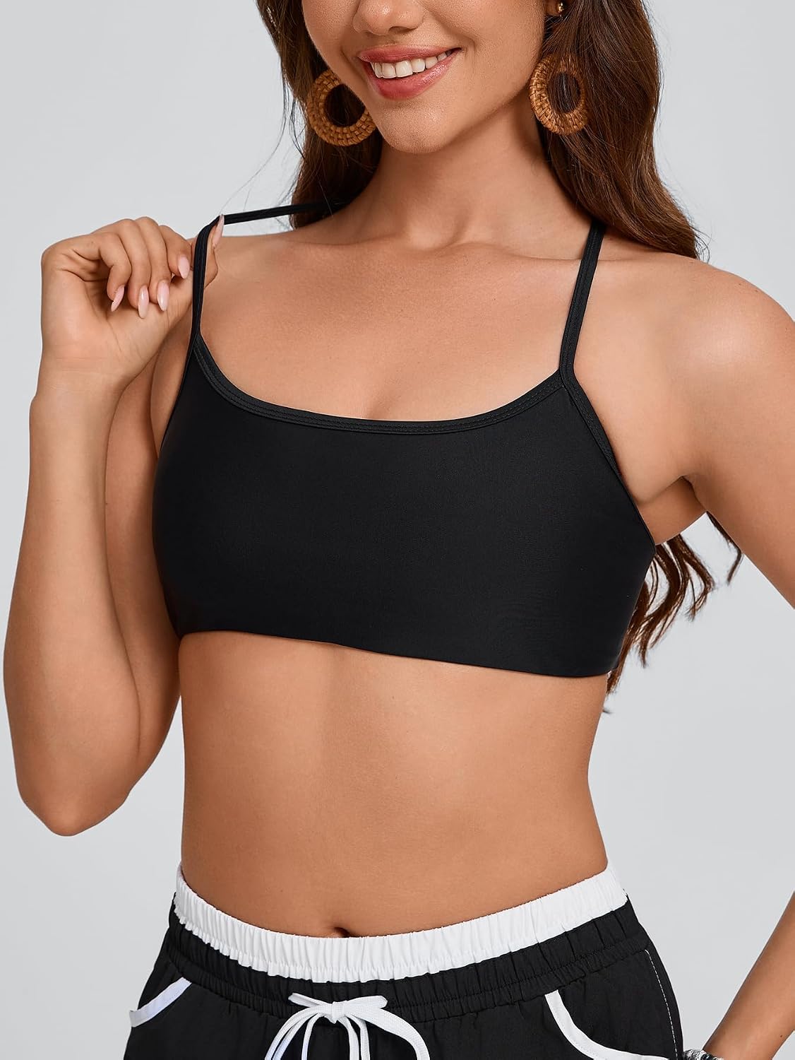 Womens Swim Bra Sports Bikini Tops Bathing Suits Workout Top Only Black Swimsuits