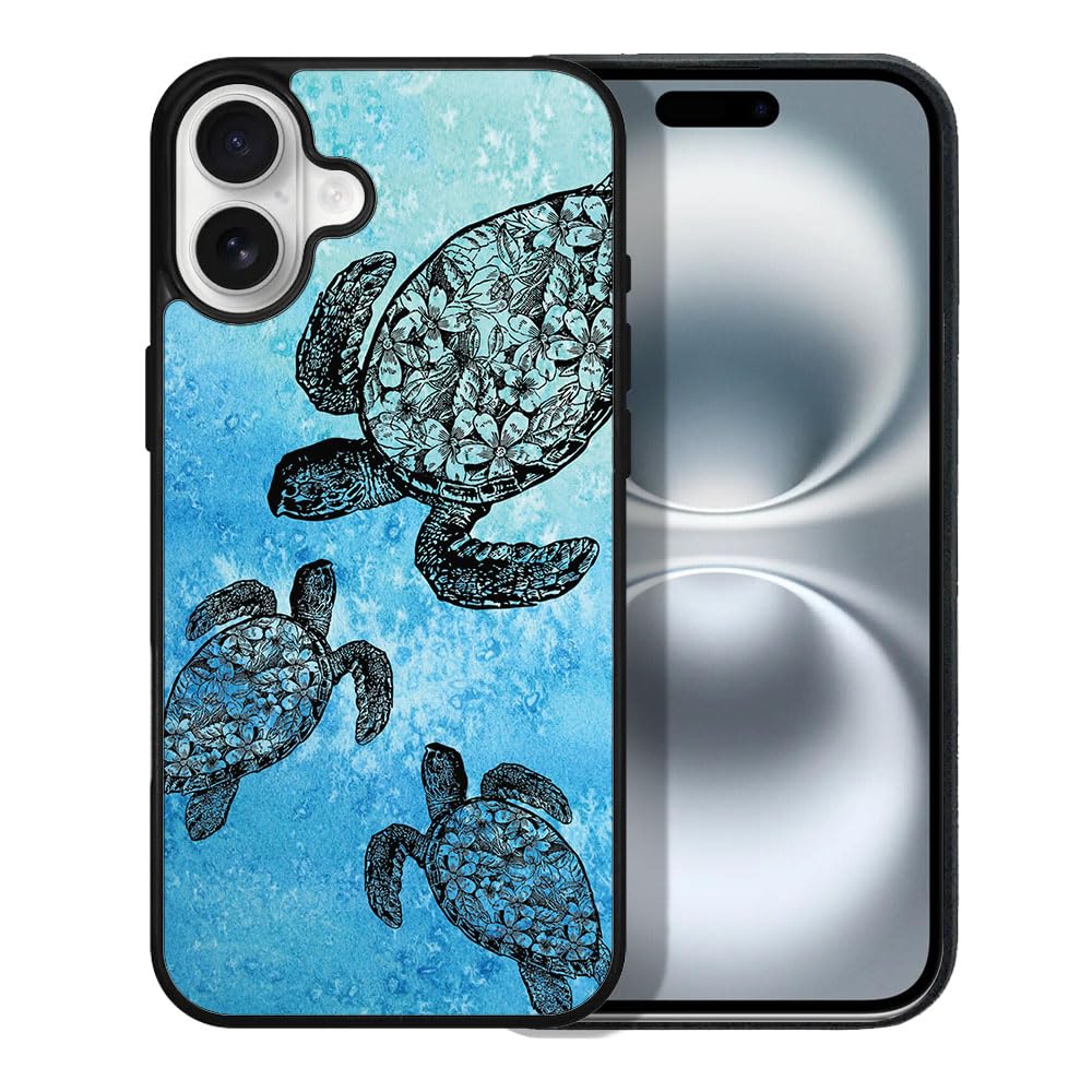 FINCIBO Anti-Scratch Soft Rubber Protective Shockproof Slim Case Cover Compatible with Apple iPhone 16 6.1 inch 2024 - Ocean Sea Turtles
