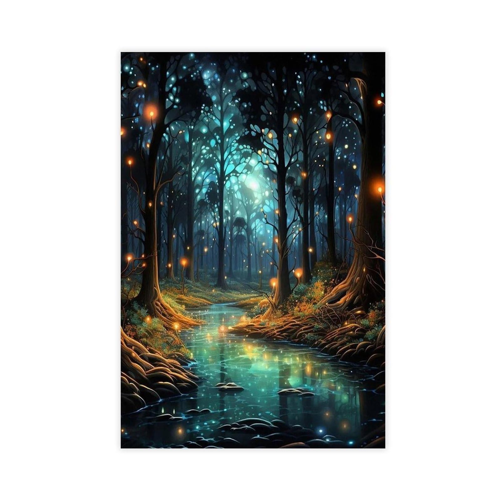 Bareronor Illuminated Forest Fireflies Canvas Poster Bedroom Decor Landscape Office Room Decor Gift 16" L X 24" W