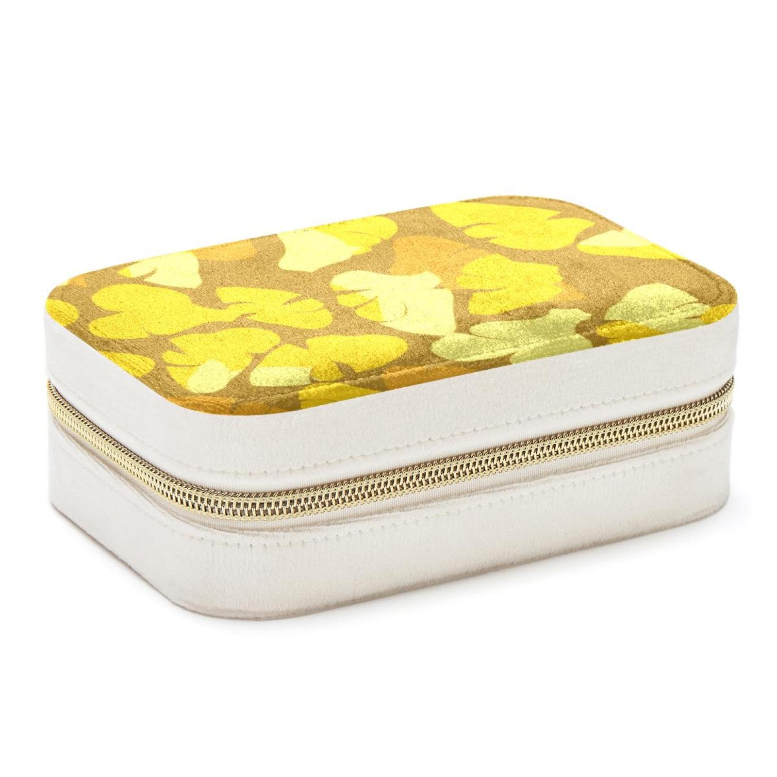 Boîte de rangement pour bijoux double couche motif feuilles jaunes idée cadeau fille