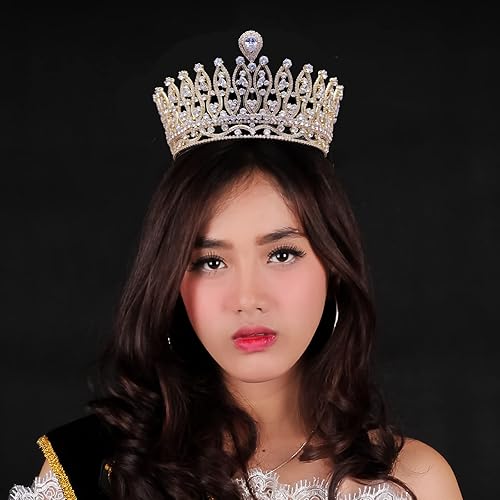 Miniatura 2 de Tiara de boda grande de circonita cúbica, corona de concurso de princesa real para novia, quinceañera, fiesta de graduación, circonita cúbica,