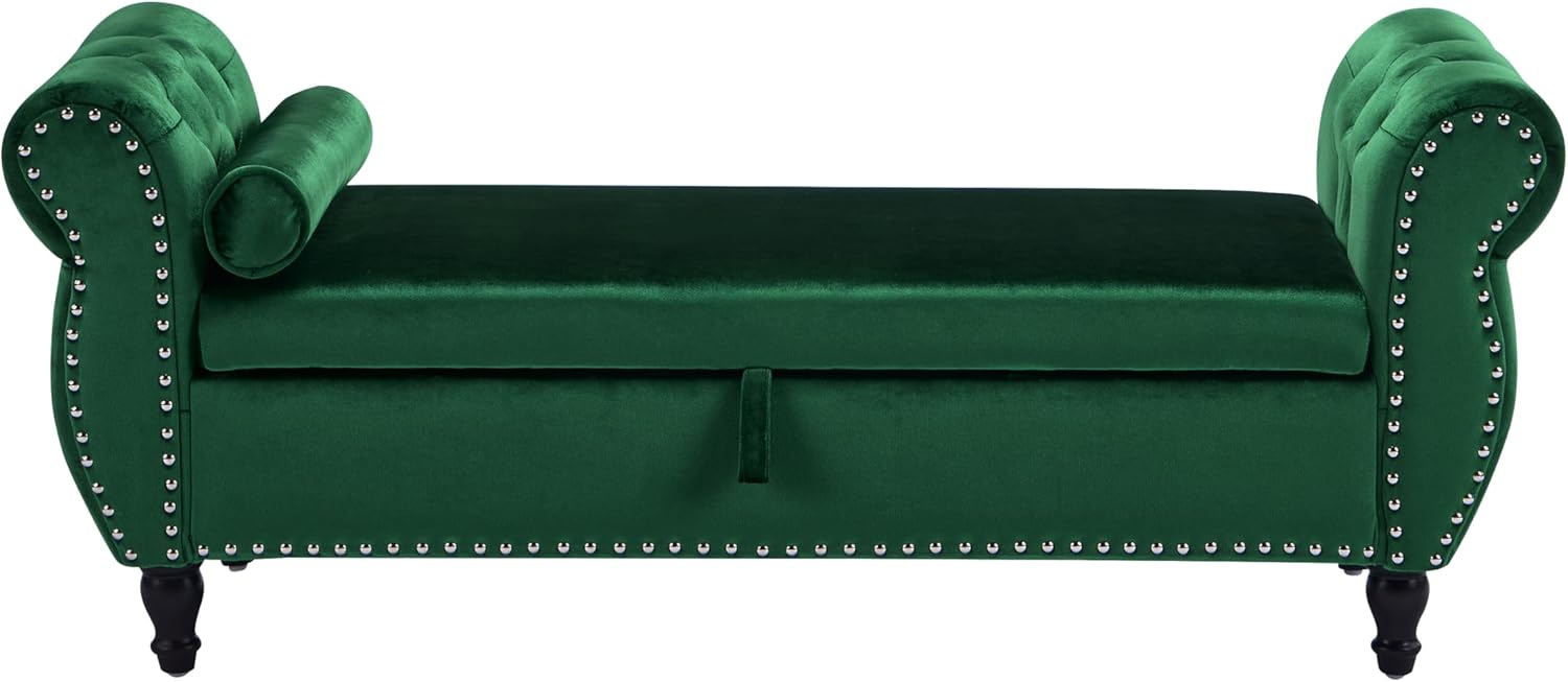 Christopher Knight Home Berwin Velvet Storage Ottoman Bench, Wooden Rectangular Ottoman with Storage, Bedroom End of Bed Bench, Entryway Ottoman Foot Rest, Living Room Extra Seat, Emerald
