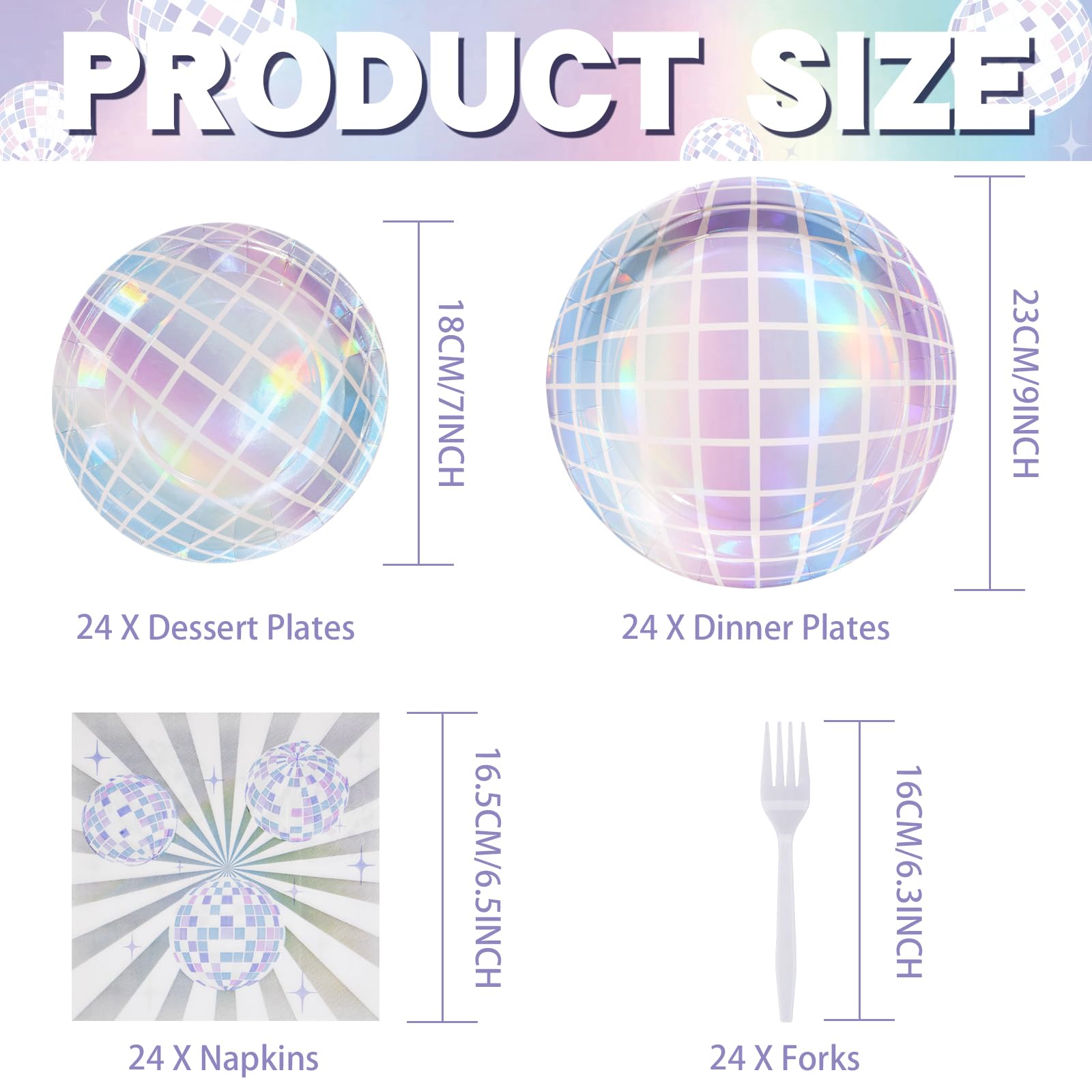 Grencian 96Pcs Disco Party Decorations Disco Ball Plates and Napkins Disposable Paper Tableware Set for 70s Wedding Birthday Baby Shower Anniversary Party Supplies, Serves 24