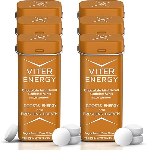 Viter Energy - Mentas cafeinadas, (0.001 onzas) 40 miligramos de cafeína y vitaminas B con potente menta, sin azúcar Aumenta la energía, enfoque y