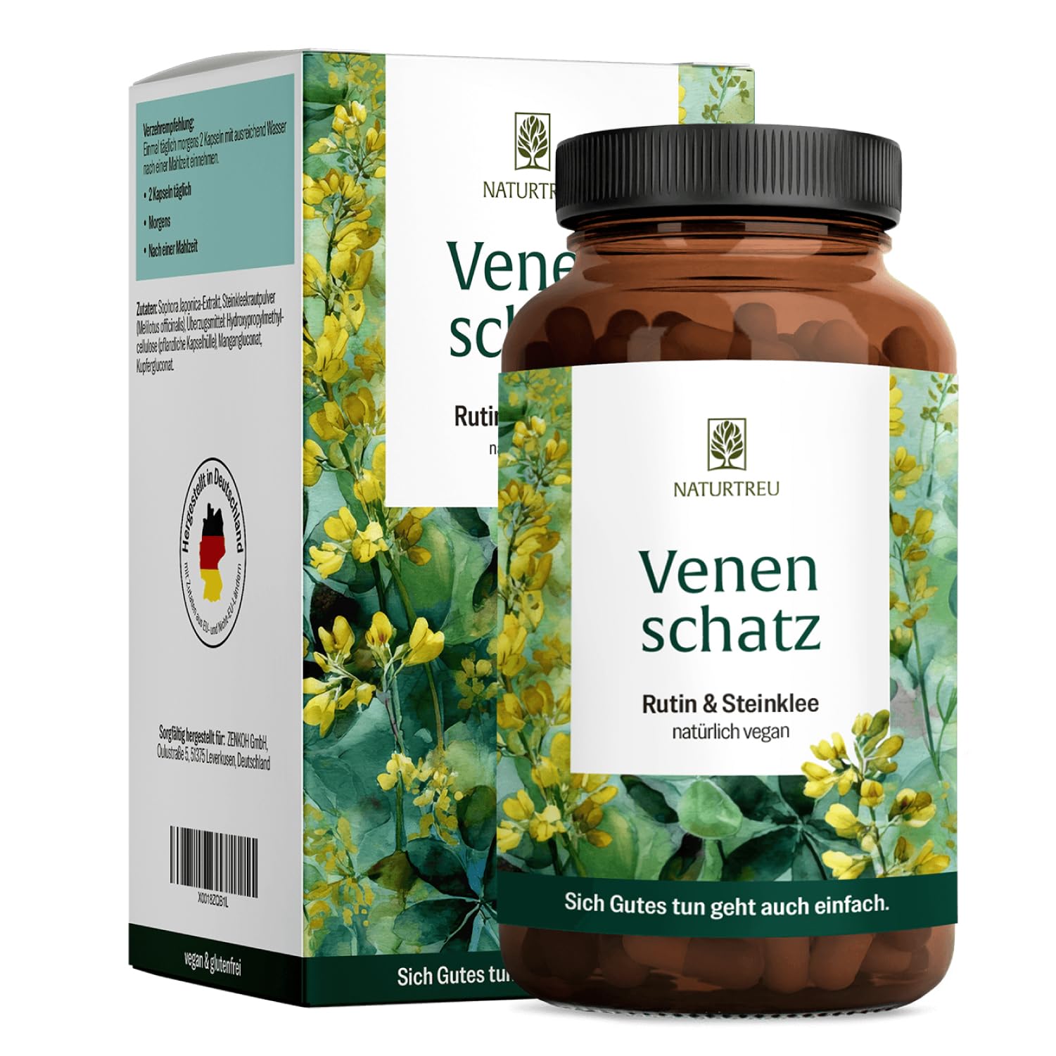 NATURTREU® Rutin Steinklee Komplex 120 Kapseln - 500mg Rutin hochdosiert & 394mg Steinklee - Pflanzliche Alternative zu Venenkapseln Venentabletten - Vegan