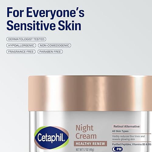 Miniatura 7 de Cetaphil Healthy Renew Skin Tightening Night Cream 1.7 oz, crema reparadora de arrugas para cara con péptidos, crema alternativa al retinol para