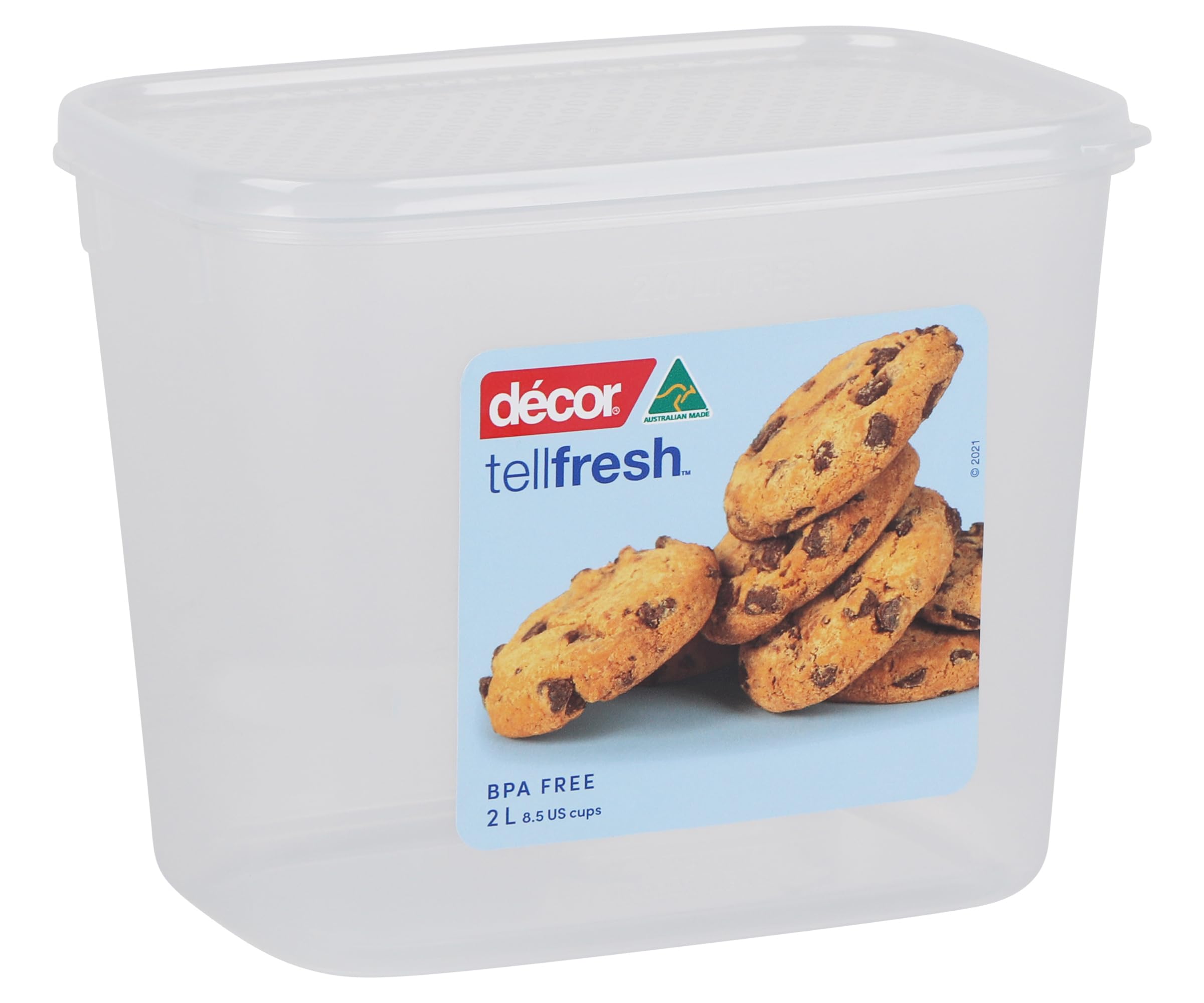 Décor 2L Tellfresh Airtight and stackable modular Square Food storage container. Graduated measure feature, BPA Free. Dishwasher, Microwave and freezer safe