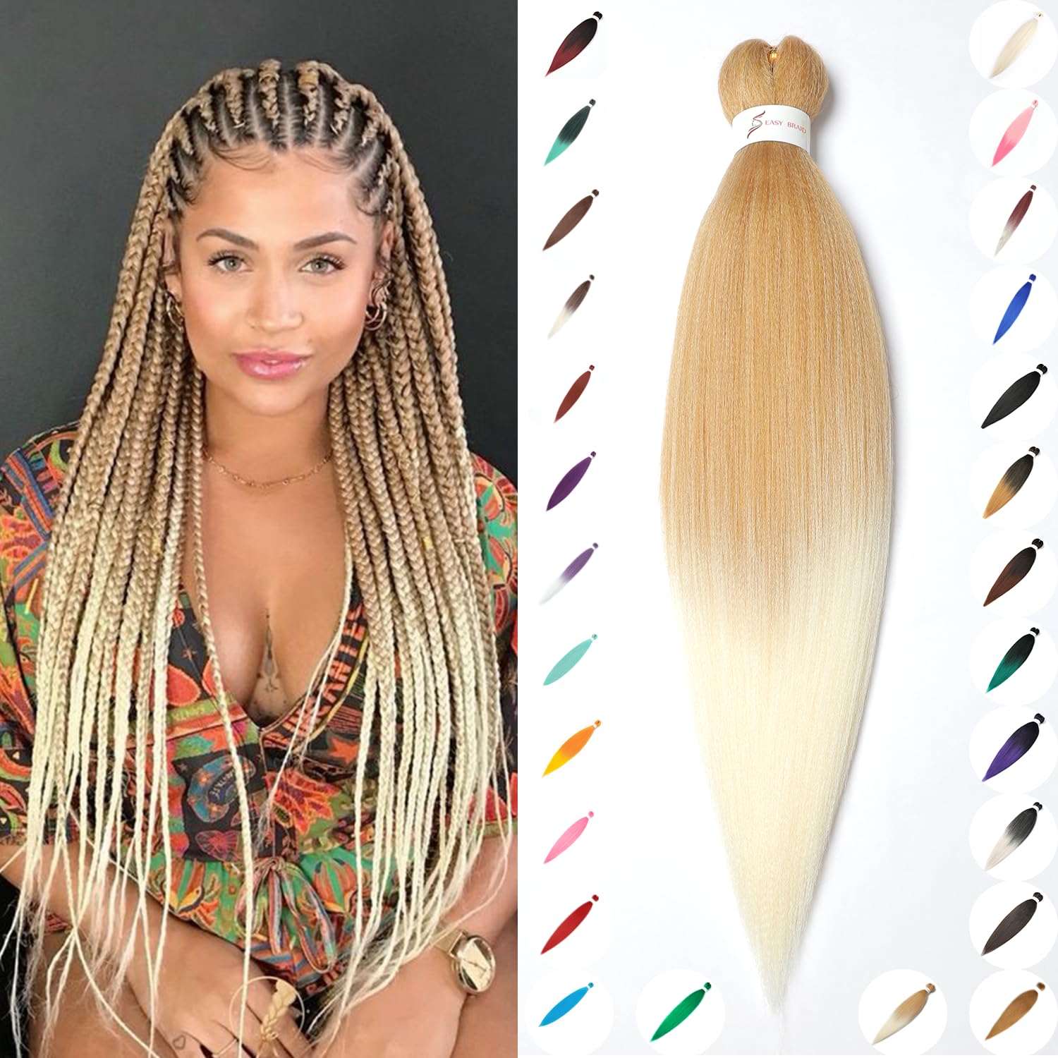 Pre-Stretched Braiding Hair ShowJarlly Soft Free Synthetic Fiber Corchet Braids Natural Black 1Pack/Lot Knotless Braiding Extensions Hot Water Setting Braiding Hair (30inch,T27/613#)