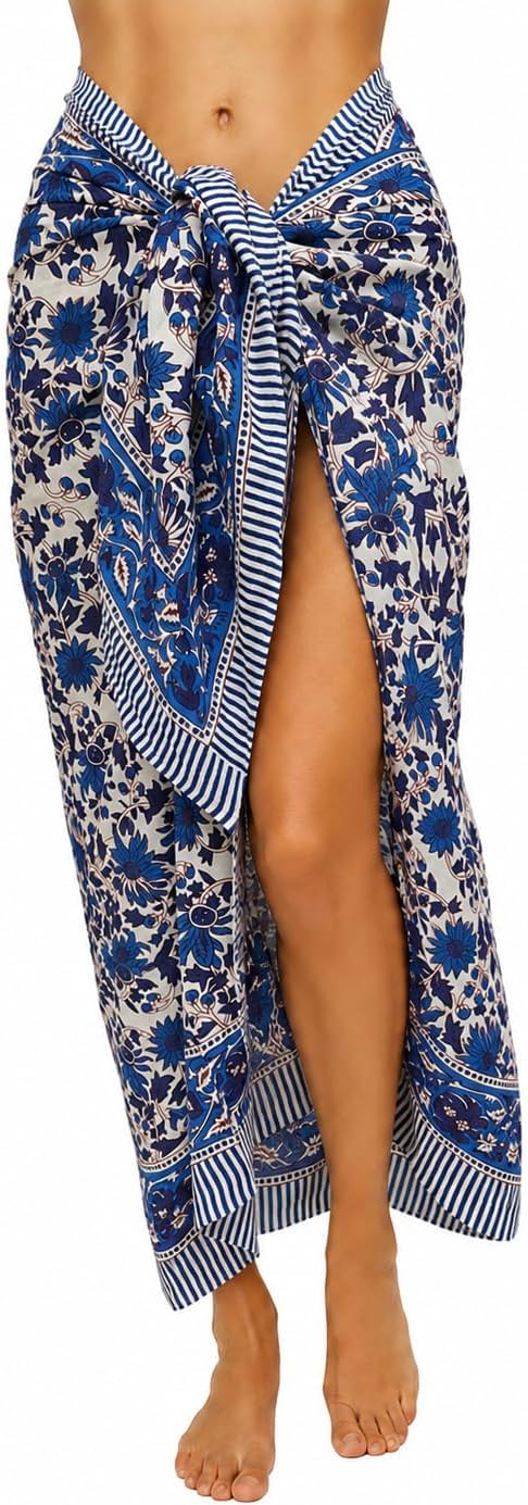 Rastogi Handicrafts 100% Cotton Hand Block Print Sarong Womens Swimsuit Wrap Cover Up Long (73" x 44")