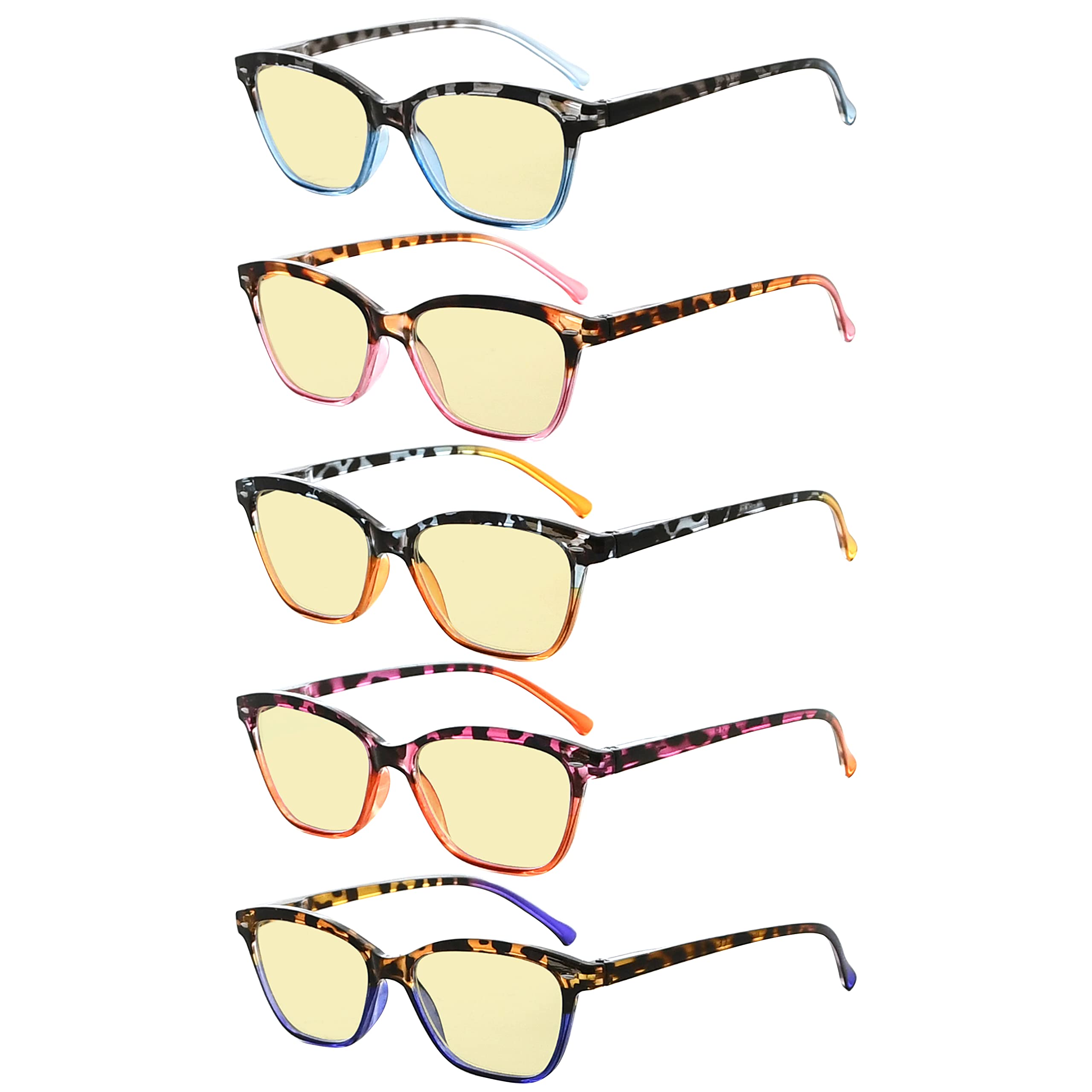 Eyekepper 5 Pack Blue Lens Glasses Women Screen Light Filter Blocking UV Rays Readers for Reading Computer Yellow Tinted +1.25
