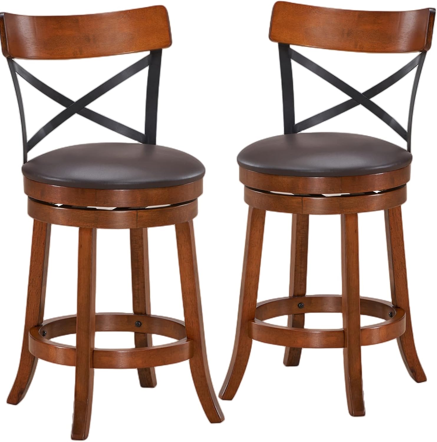 ERGOMASTER Swivel Bar-Stools Rubber Counter Height Barstool 24 Inch Seat Height Bar Chair Cappuccino X Open Back Heavy Duty for Kithcen Dining Bar（ 24 Inches, Set of 2）
